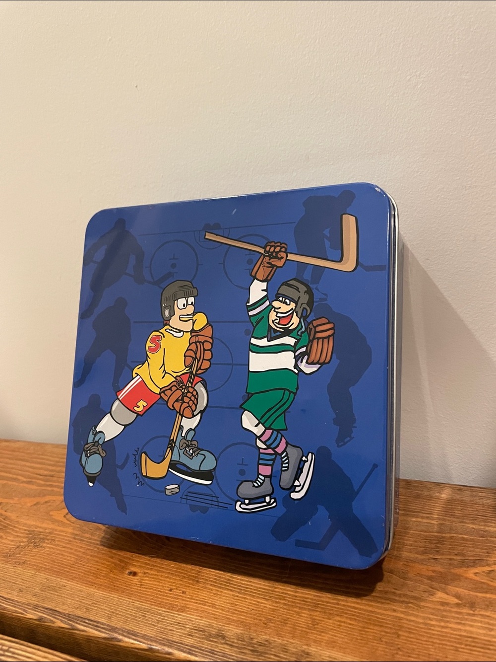 Retro Blue Hockey Tin Game Storage Box